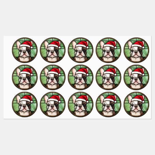 Étiquettes French Bulldog Vitrail Christmas (Feuille)