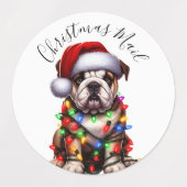 Étiquettes Funny Bulldog Modern mignonne lumières de Noël (Design 2)