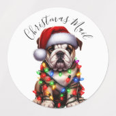 Étiquettes Funny Bulldog Modern mignonne lumières de Noël (Design 1)