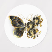 Étiquettes Gold Flower Butterfly with Black Orchid (Design 2)