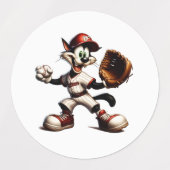 Étiquettes Goofy Cat Baseball Pitcher Monte (Design 2)