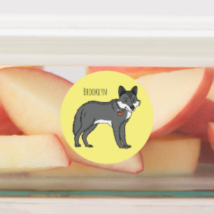 Étiquettes Gray wolf with pipe cartoon