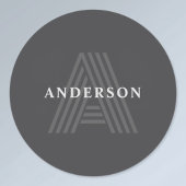 Étiquettes Gris foncé Rétro Moderne Monogramme Nom
