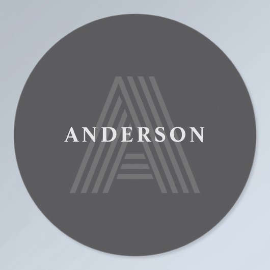 Étiquettes Gris foncé Rétro Moderne Monogramme Nom