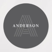 Étiquettes Gris foncé Rétro Moderne Monogramme Nom (Design 2)