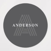 Étiquettes Gris foncé Rétro Moderne Monogramme Nom (Design 1)