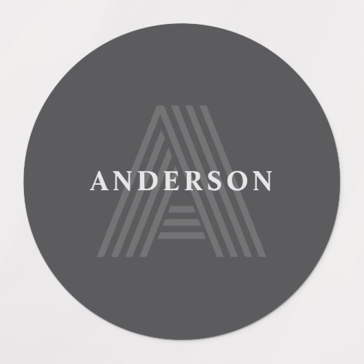 Étiquettes Gris foncé Rétro Moderne Monogramme Nom (Design 1)