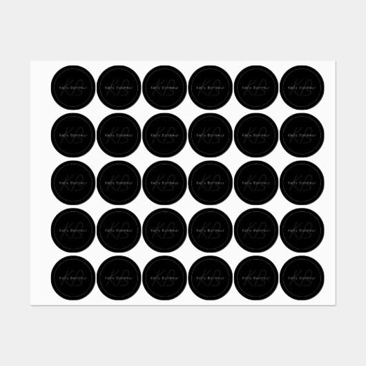 Étiquettes Gris moderne et noir | Nom et monogramme du Cool (Feuille)