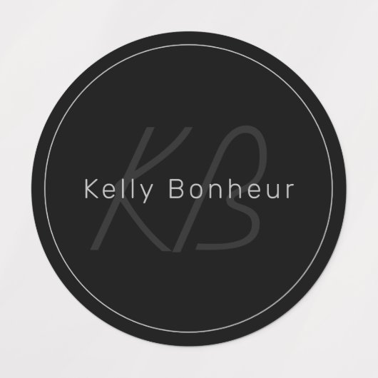 Étiquettes Gris moderne et noir | Nom et monogramme du Cool (Design 1)