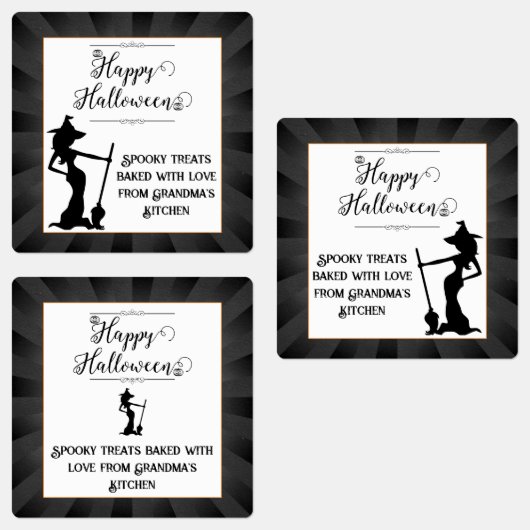 Étiquettes Halloween Black Starburst Witch (Groupe)