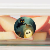 Étiquettes Halloween Chat noir et fantôme (Apposé)