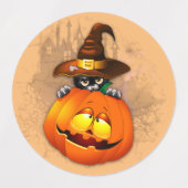 Étiquettes Halloween Cute Kitty Witch et ami Citrouille (Design 1)