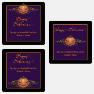 Étiquettes Halloween Jack-o-lanterne effrayant   Noir