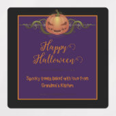 Étiquettes Halloween Jack-o-lanterne effrayant | Noir (Design 1)