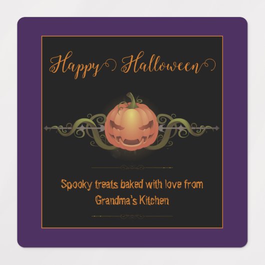 Étiquettes Halloween Jack-o-lanterne effrayant | Violet (Design 2)