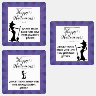 Étiquettes Halloween sorcière violette Starburst