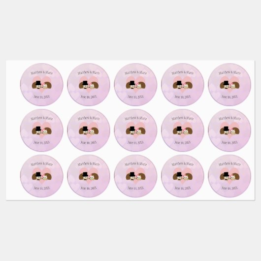 Étiquettes Hedegehogs en amour hérisson mariage (Feuille)