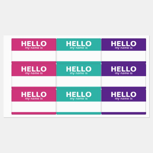 Étiquettes Hello my name is - pink teal purple - Employee (Feuille)