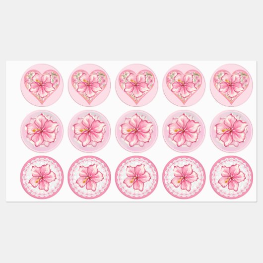Étiquettes Hibiscus & dentelle PINK (Feuille)