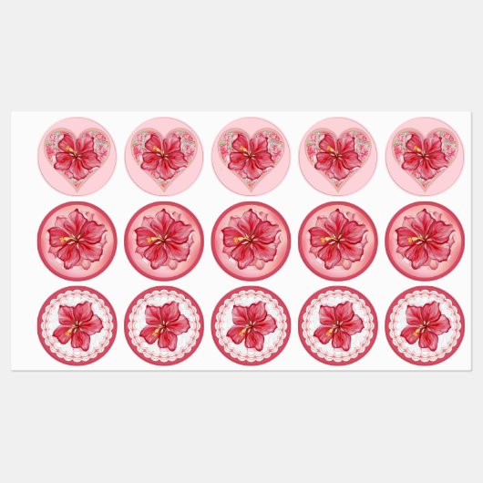 Étiquettes Hibiscus & dentelle RED (Feuille)