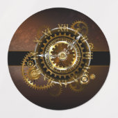 Étiquettes Horloge Steampunk avec des engrenages anciens (Design 2)