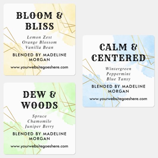 Étiquettes Huiles essentielles géométriques à l'aquarelle ble (Groupe)