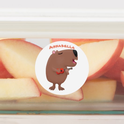 Étiquettes Illustration de dessin animé de capybara ukulele (Apposé)