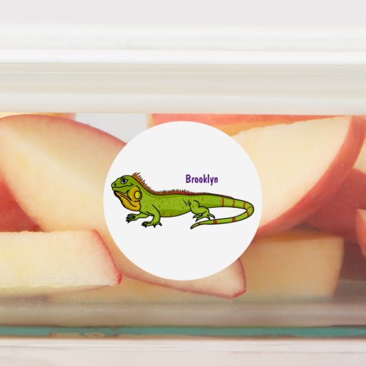 Étiquettes Illustration de dessin animé d'iguane vert heureux (Apposé)