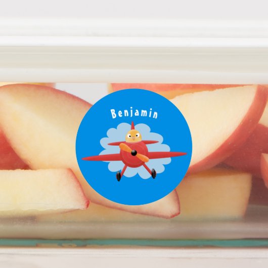 Étiquettes Illustration d'un avion rouge volant mignon (Apposé)