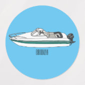 Étiquettes Illustration d'un bateau à moteur (Design 2)