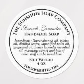 Étiquettes imperméable blanc w noir texte savon cosmétique (Design 1)
