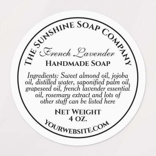 Étiquettes imperméable blanc w noir texte savon cosmétique (Design 1)