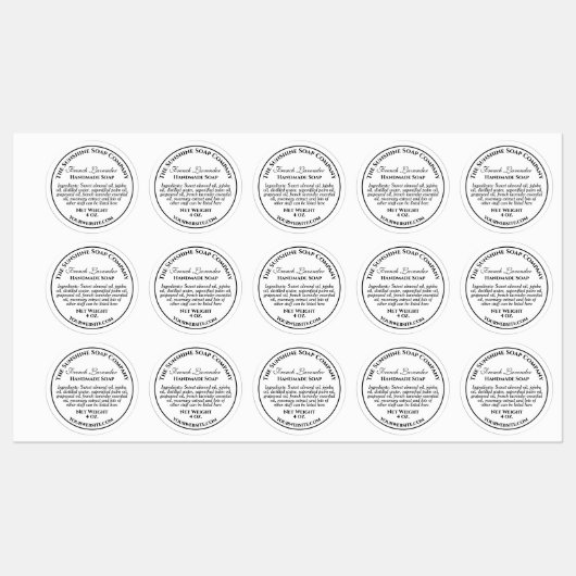 Étiquettes imperméable blanc w noir texte savon cosmétique (Feuille)