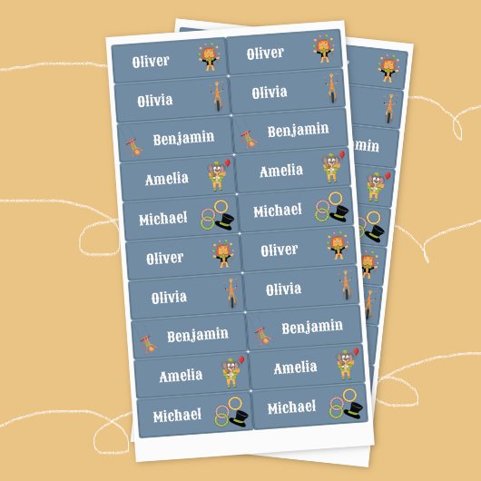 Étiquettes Imperméables pour Enfants Thème Cirque