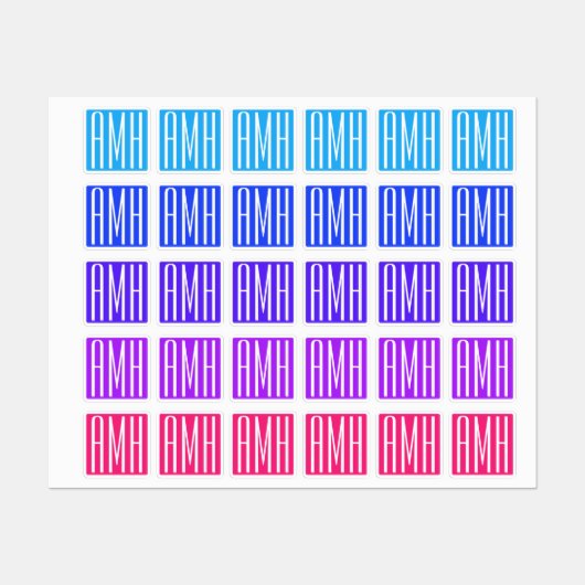 Étiquettes Initiales Monogramme | Multi Couleurs Brillantes v (Feuille)