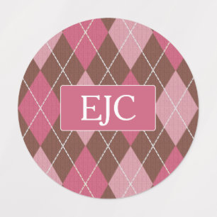 Étiquettes Jacquard Knit rose et Motif Brown - vos initiales