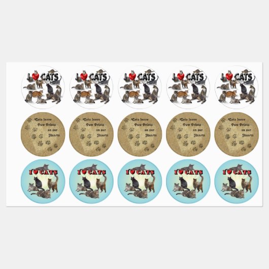 Étiquettes J'aime les chats (Feuille)