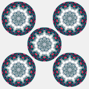 Étiquettes Jardin Eau Fontaine Fleurs rouges Mandala Design