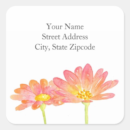 étiquettes 'Jaune Peach Pink Aquarelle Daisées' (Devant)