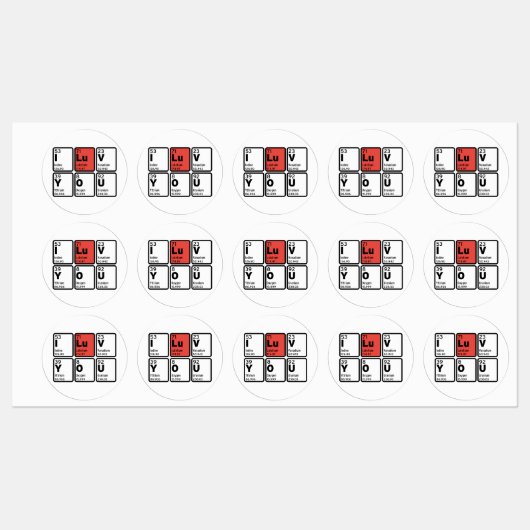 Étiquettes Je T'Aime Tableau Périodique (Feuille)