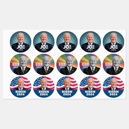 Étiquettes Joe Biden 2024 - 3 versions de campagne (Feuille)