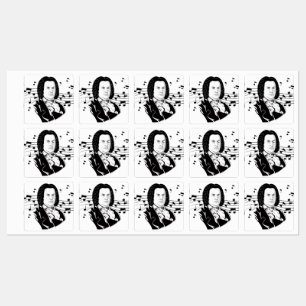 Étiquettes Johann Sebastian Bach Portrait et buste avec notes