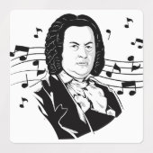 Étiquettes Johann Sebastian Bach Portrait et buste avec notes (Design 2)