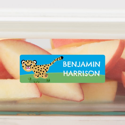 Étiquettes Joli bébé guépard en cours dessin animé personnali (Apposé)