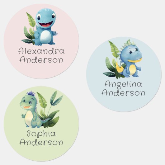 Étiquettes Joli dinosaure à l'aquarelle Nom étanche à la verd (Groupe)