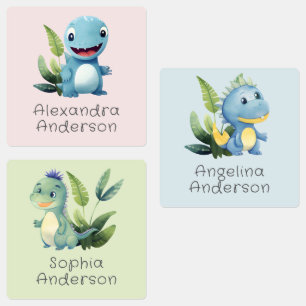Étiquettes Joli dinosaure à l'aquarelle Nom tropical imperméa