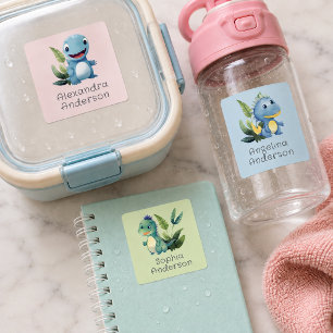 Étiquettes Joli dinosaure à l'aquarelle Nom tropical imperméa