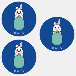 Étiquettes Joli lapin blanc tenant l'oeuf de Pâques Personn