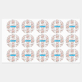 Étiquettes Joli motif caricature de calmar rose (Feuille)