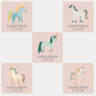 Étiquettes Joli Nom de Licorne Aquarelle Rose Fille